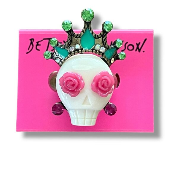 Betsey Johnson Stretch Ring Rose Skull Queen Mermaid Crown Rhinestone Lucite